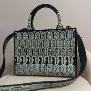 Furla Black and Cream Mini Opportunity Tote in Deserto